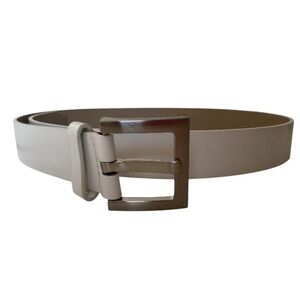 Macy's White Faux Leather Vegan Belt with Silver Buckle